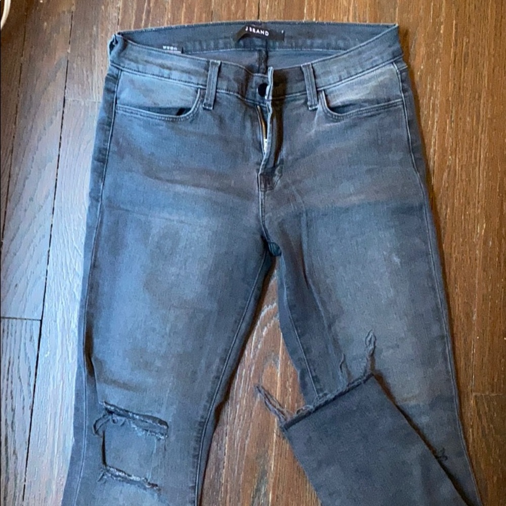 J Brand Cropped Distressed Jeans Grey Size 27